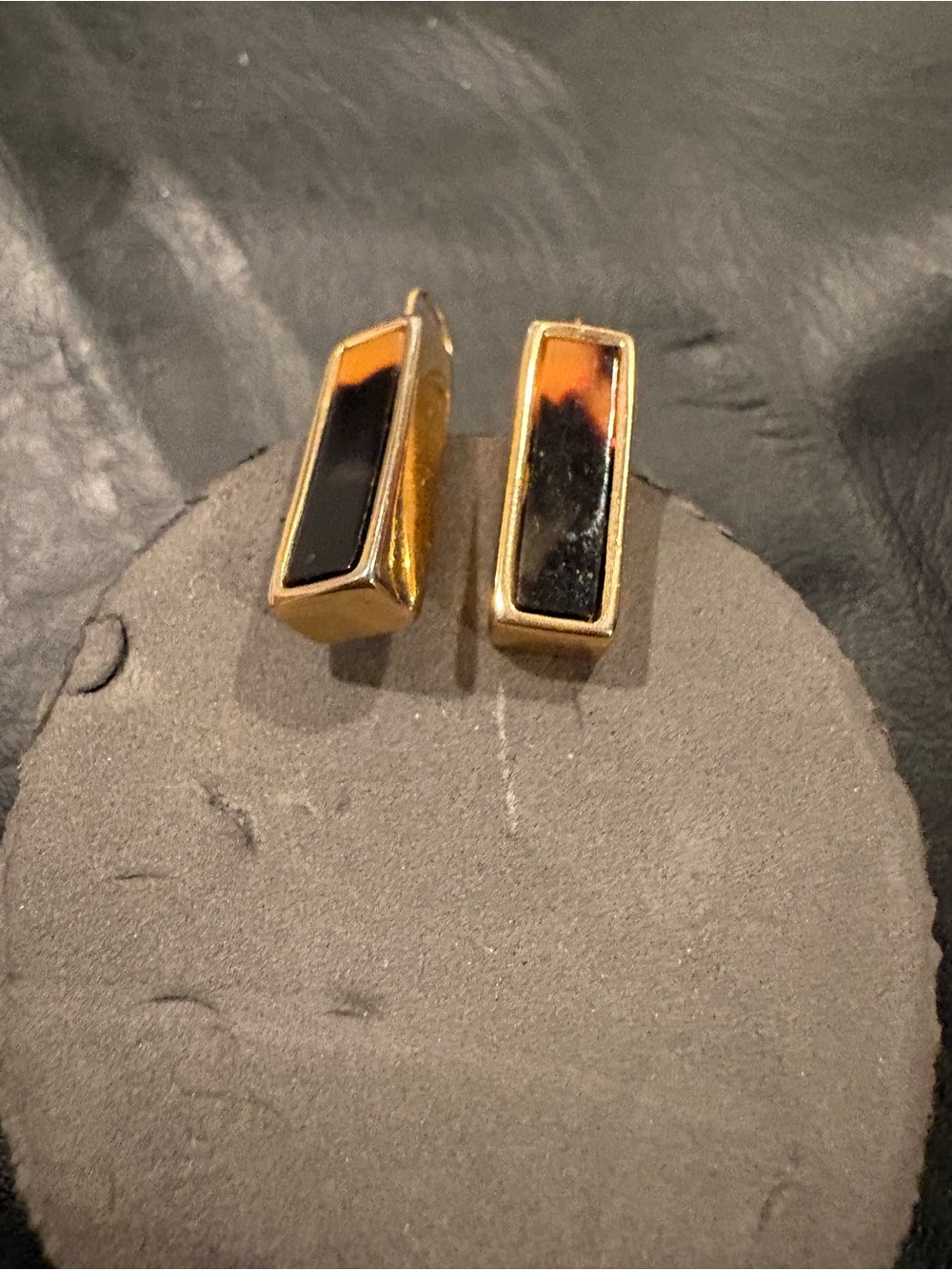 Gold-Tone Rectangular Black and Tortoiseshell Stud Earrings